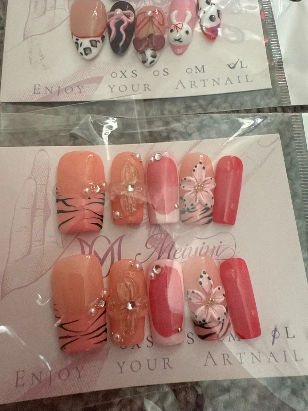 Press On Nails Set SIZE L - Pink Animal & Floral Designs